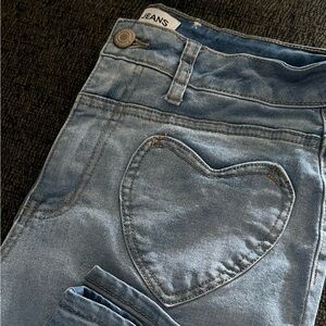 GOGO Light Blue Heart Pocket Straight Leg Jeans